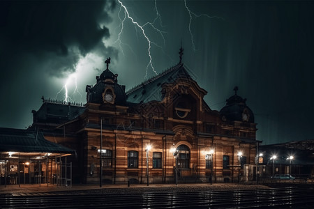 雷暴期间火车站高清图片