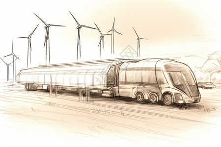 电力节能新能源动力汽车线条插画