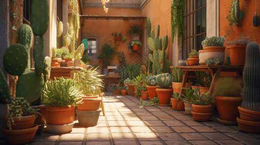 地中海风格庭院的图背景图片