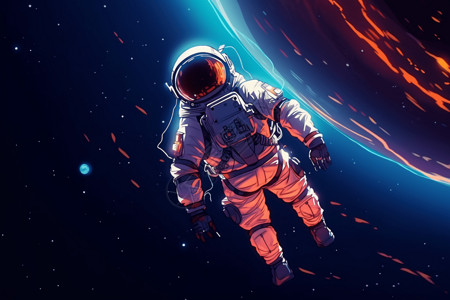 高清动漫宇航员漂浮在太空中插画