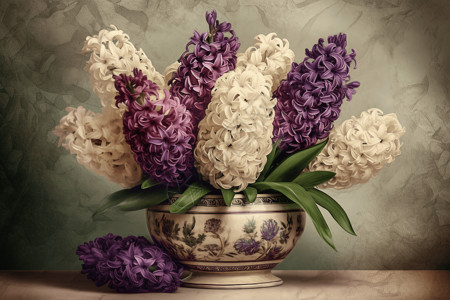 花瓶中的紫色风信子背景图片