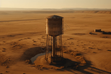 沙漠地区废弃水塔图片