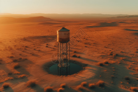 沙漠地区水塔的鸟瞰图背景图片