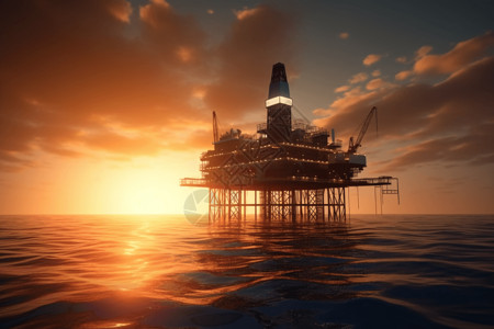 海洋中央的石油平台图片