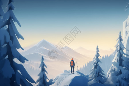 雪地里冒险的卡通人物背景图片