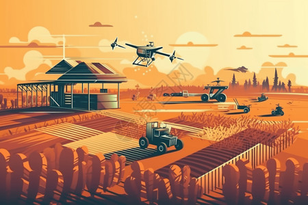 无人机在广阔农田上作业背景图片