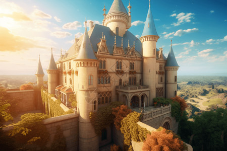 城堡的高角度视图背景图片
