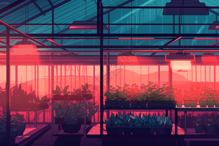 反季清仓温室照明系统的培育蔬菜插画