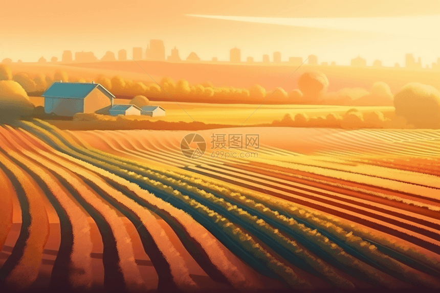 秋天黄昏下的农场图片