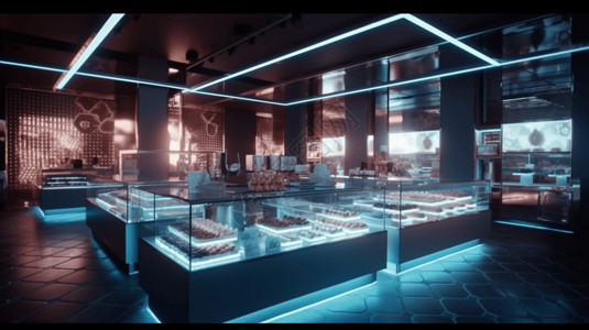 屏幕墙未来感甜品店3D设计图设计图片