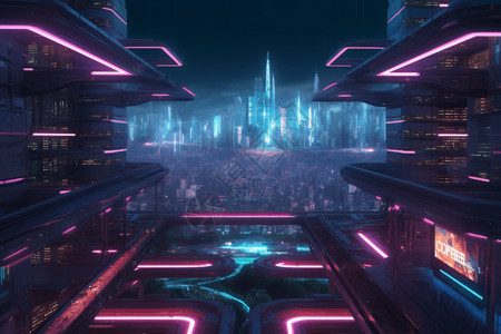 科技霓虹城市背景图片