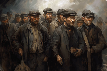 一群煤矿工人背景图片