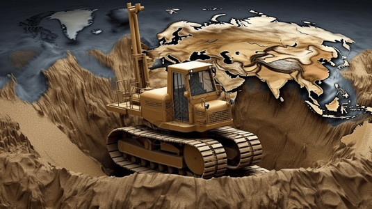 前方道路工程地球上的挖掘机设计图片