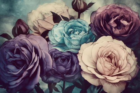 五颜六色鲜花水彩绘画的玫瑰插画