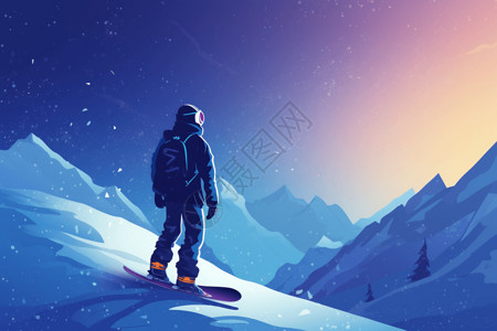 户外滑雪的男人滑雪的人在雪山插画