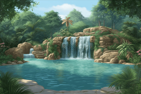 森林中的美丽游泳池背景图片