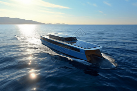 海面航行海上的太阳能船设计图片