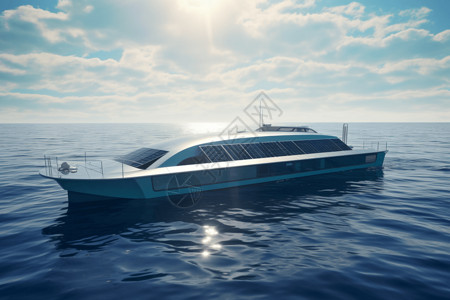 海面航行一艘太阳能船设计图片
