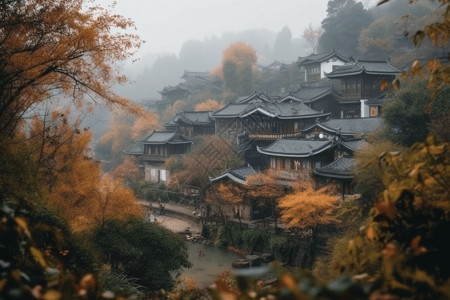 四面环山村烟雨四面设计图片