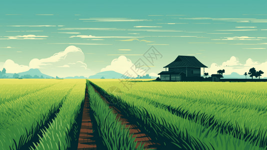 宁静的稻田插画背景图片