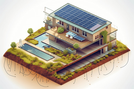 别墅太阳能屋顶和太阳能电池板设计图片