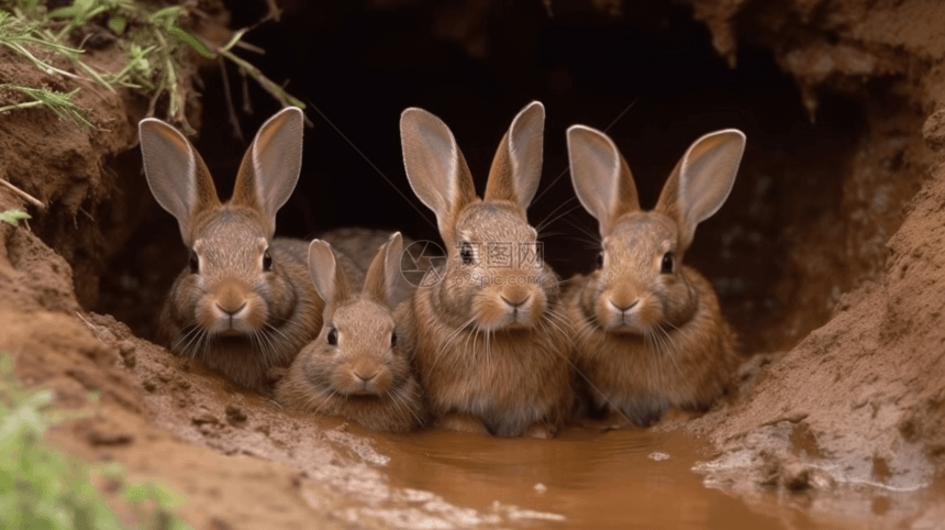一群兔子在洞穴里图片