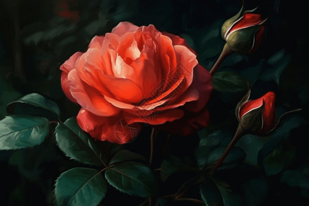 红玫瑰特写盛开的红玫瑰插画