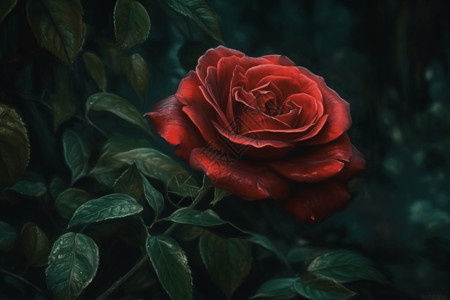 近景一朵盛开的红玫瑰图片