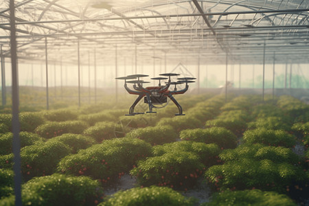 农科技无人机悬停在温室上的无人机插画