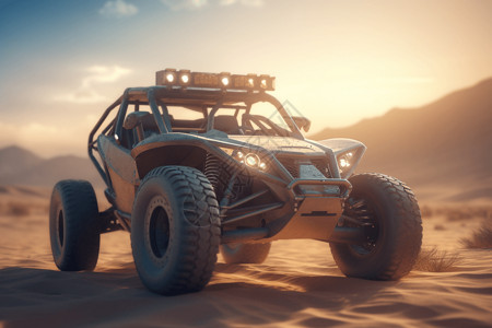 沙漠车行驶在沙漠上图片