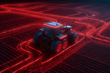 红色农田里的农机背景图片