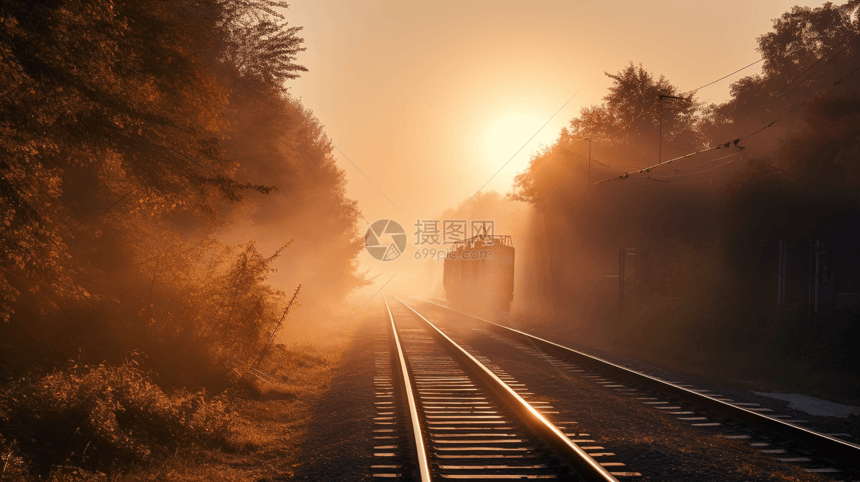唯美铁路夕阳图片