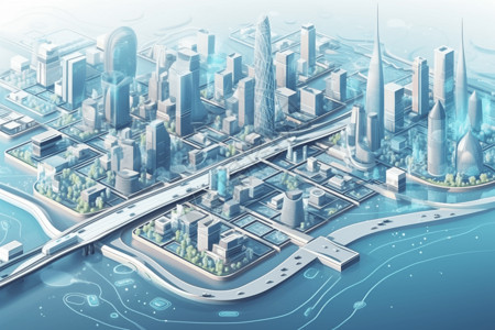 海洋设施网络设施城市插画