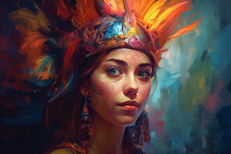 油画土著女性图片