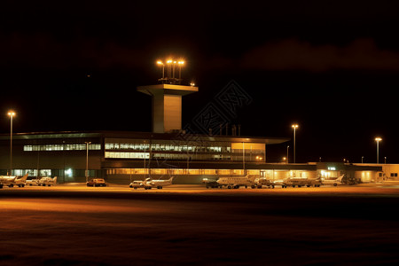 停车场道闸夜晚的机场背景