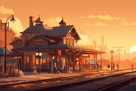小镇的火车站背景图片