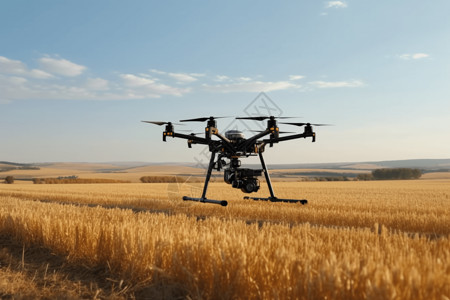 无人机在田地上低空飞行高清图片