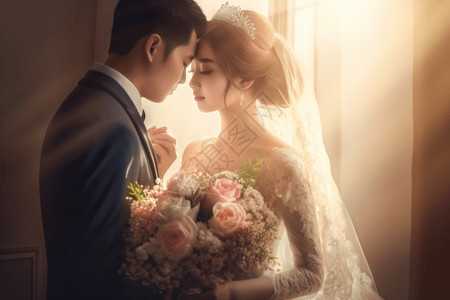 插画风中式婚礼婚纱背景图片