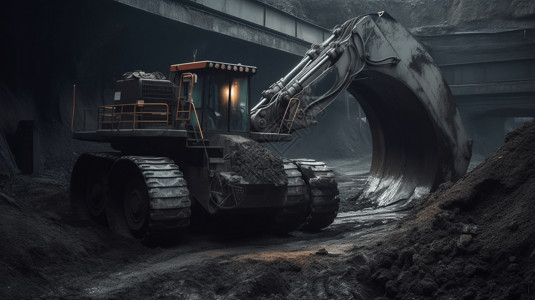 开采煤矿煤矿中的旋转挖掘机设计图片