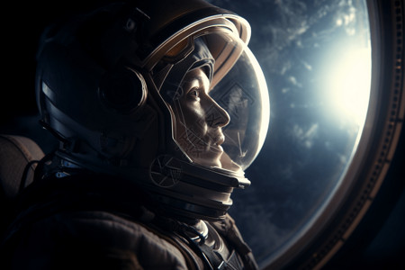 太空空间站宇航员在飞船观察外太空背景