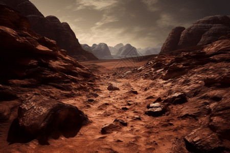 火星地面山丘沟壑设计图片