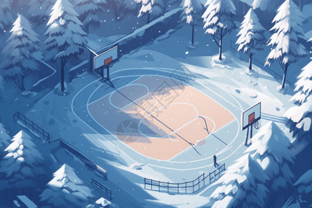 室外冬季篮球场背景图片