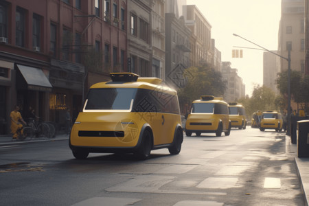 自动驾驶图片未来黄色送货车背景