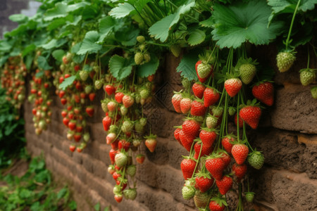 草莓挂在院墙上图片