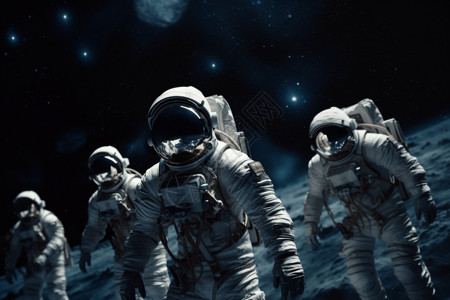 月球基地一群宇航员漂浮在太空设计图片