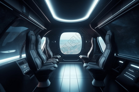 空座位科幻般太空飞船内部场景设计图片