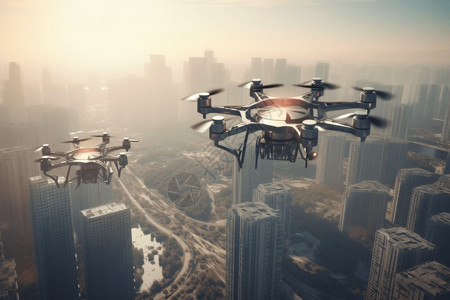 城市无人机飞行图片