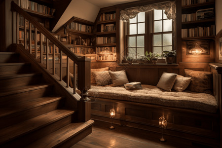 温馨舒适的家庭图书馆背景图片