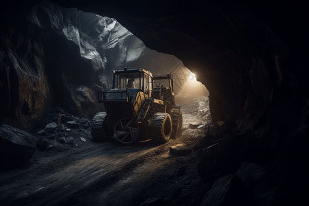 漆黑隧道里的挖掘机背景图片