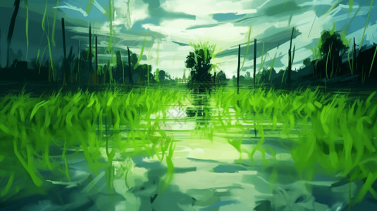 湿地植物夏季绿植沼泽地插画
